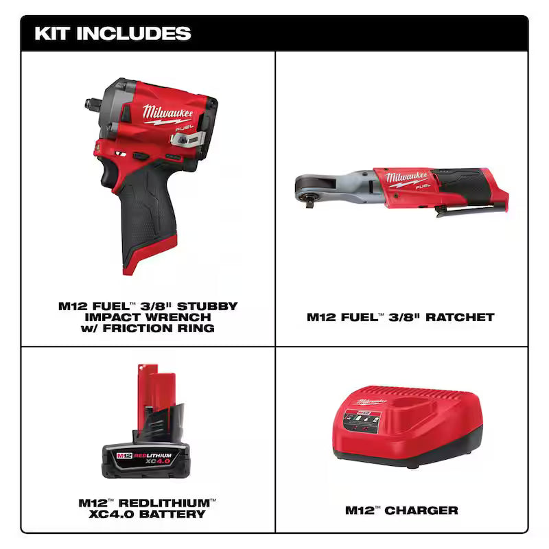 12V Lithium-Ion Brushless Cordless 3/8 in. Impact Wrench & Ratchet Kit E550