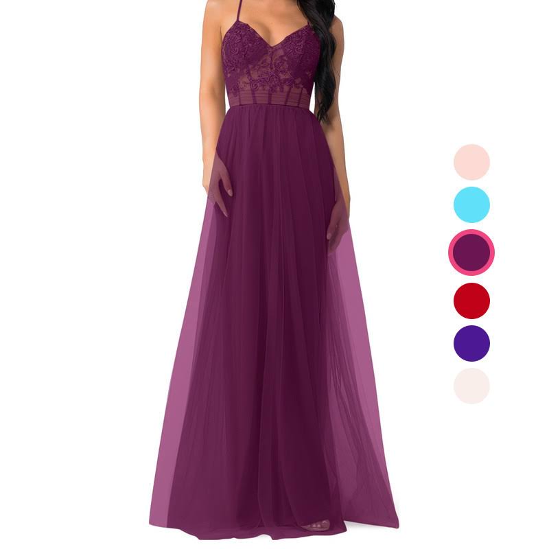 Raspberry Floor-Length Tulle Bridesmaid Dresses O12998