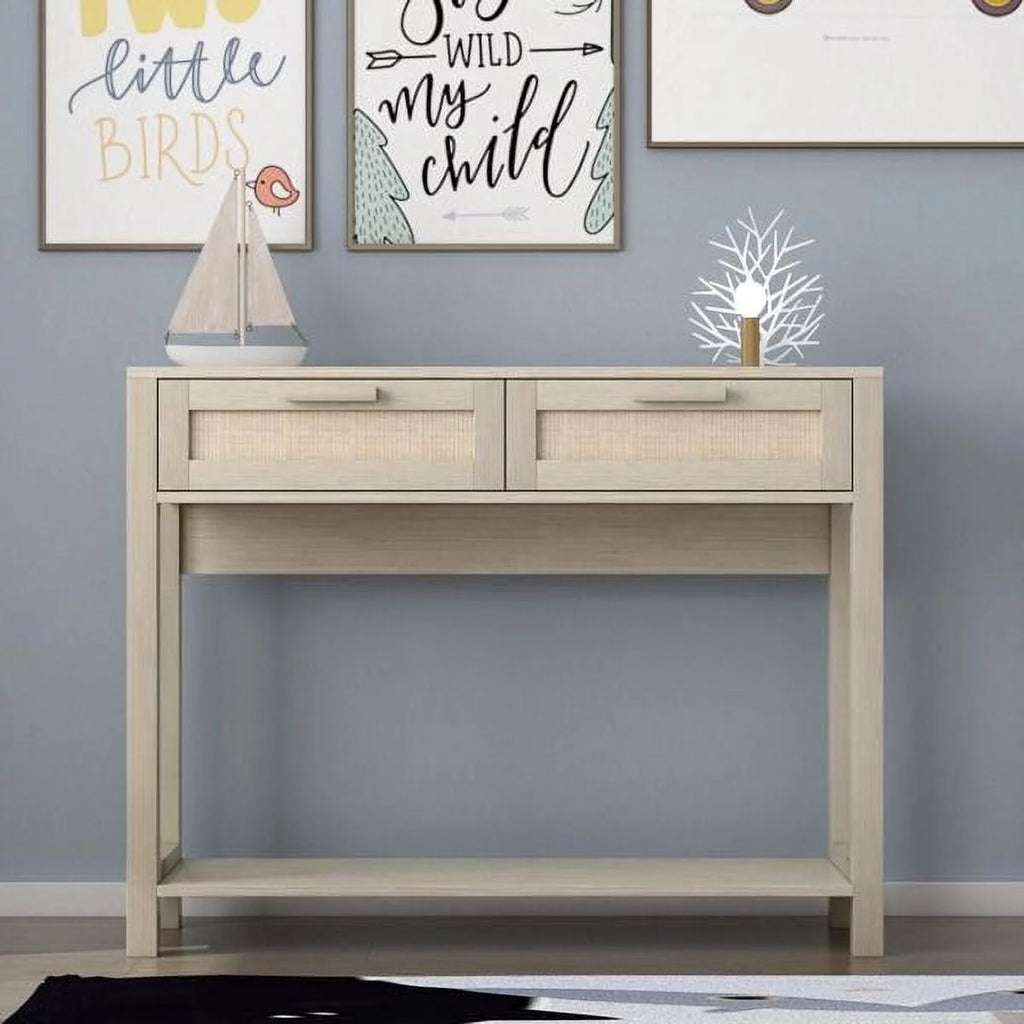 39.4" Rattan Console Table with 2 Drawers Wood Narrow F504