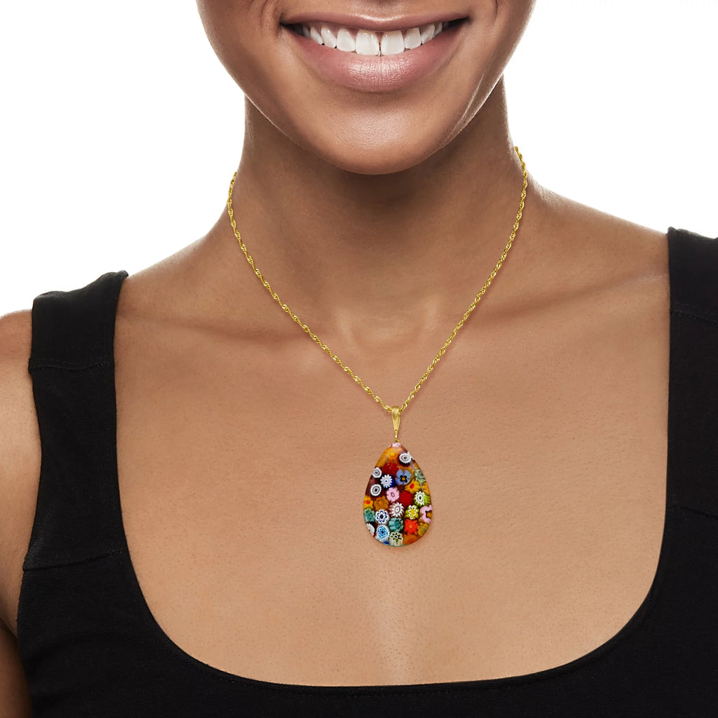 Italian Multicolored Murano Glass Millefiori Pendant Necklace in 18kt Gold Over Sterling N88409