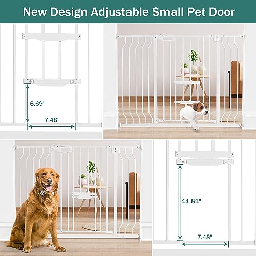 White 33" Tall Extra Wide Auto Close Walk Thru Safety Gate with Small Pet Door E256528