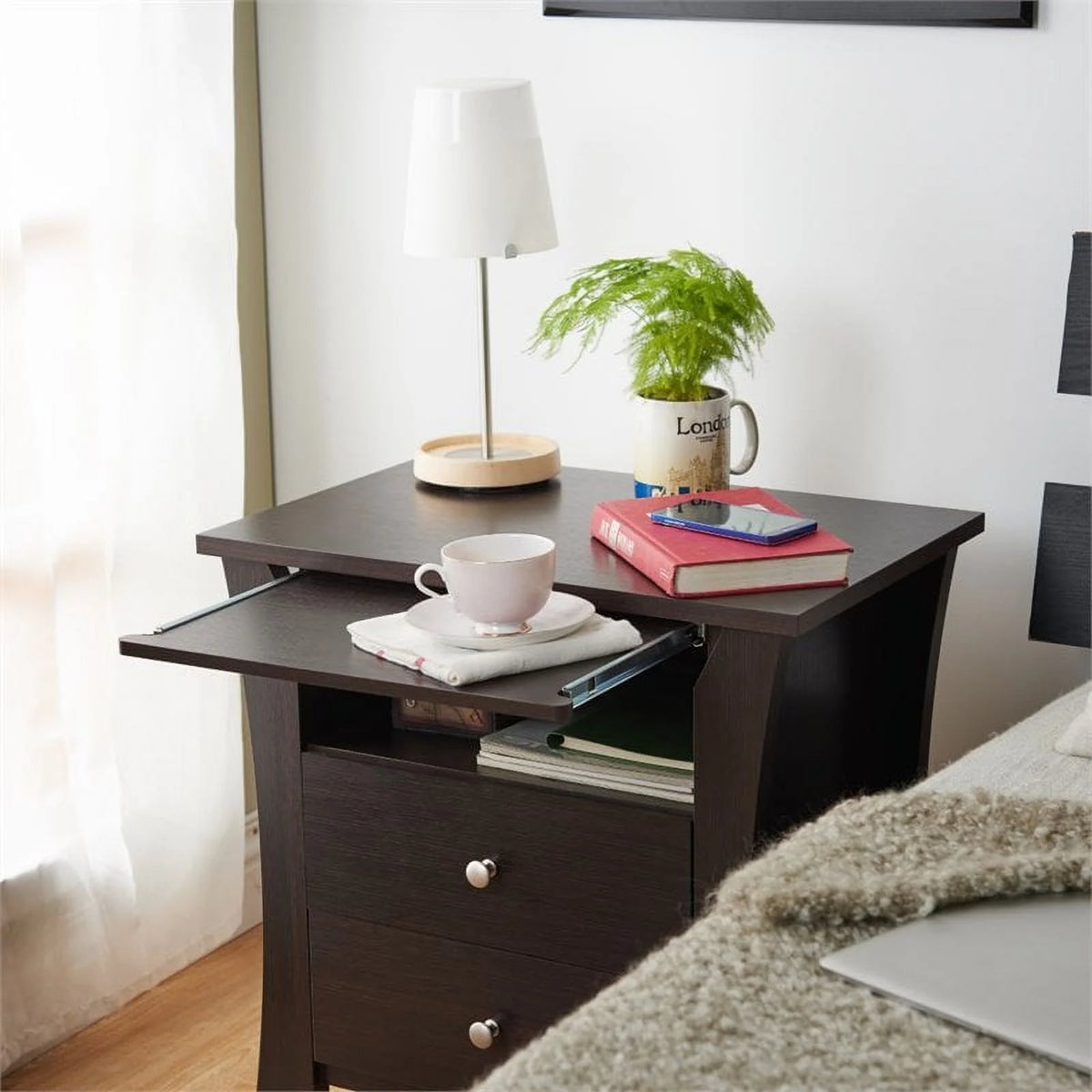 Wood 2-Drawer End Table with Tray in Espresso A162725