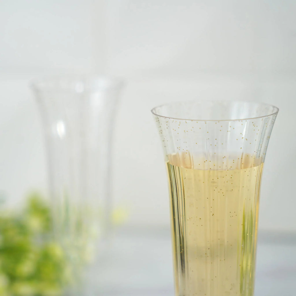 60 Pcs Gold Glitter Clear Plastic Champagne Flutes X61499