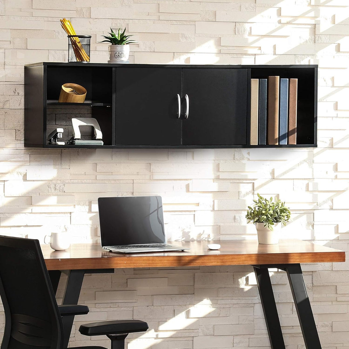 Black Floating TV Stand Wall Mounted Media Console W394842