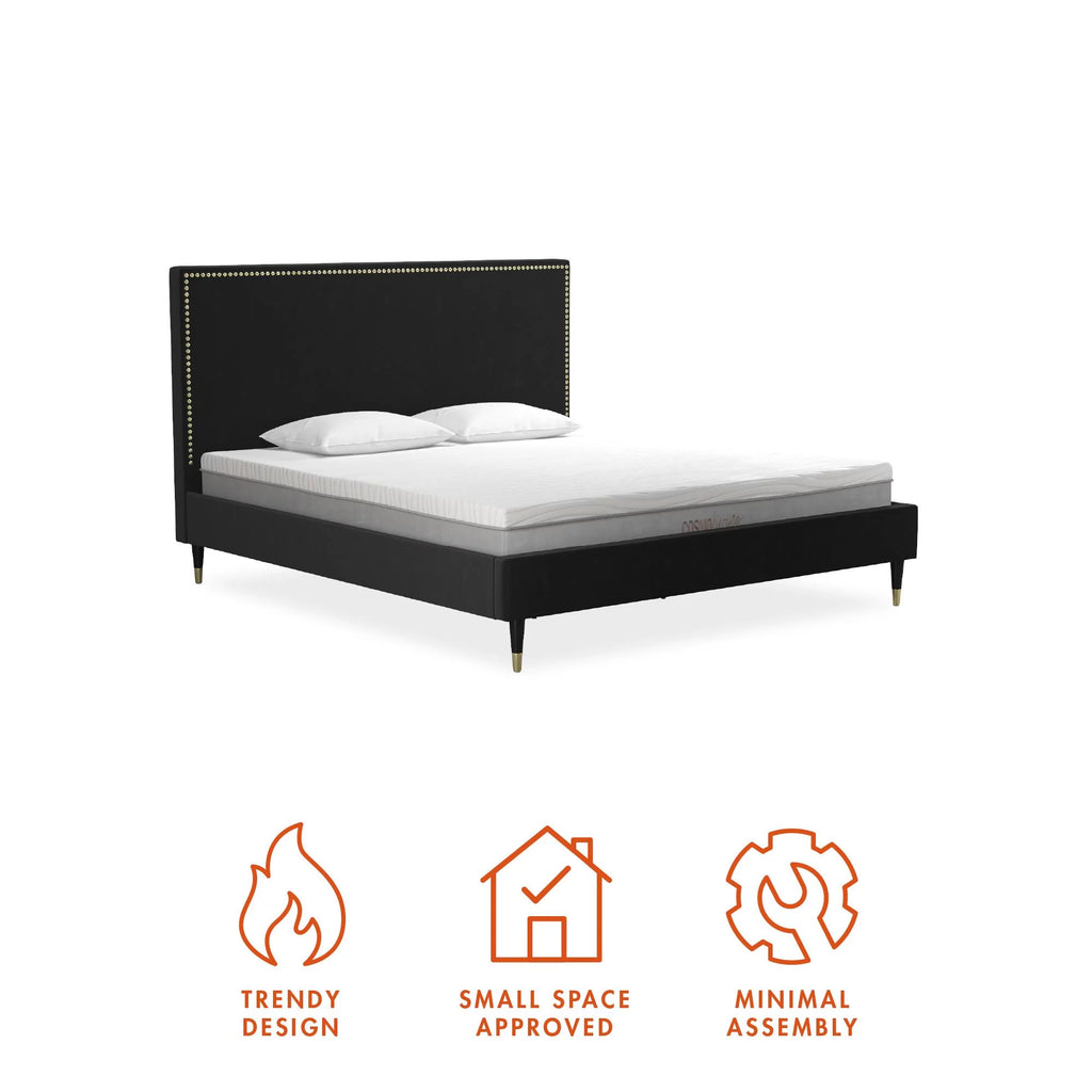 Black Velvet King Upholstered Bed C2993