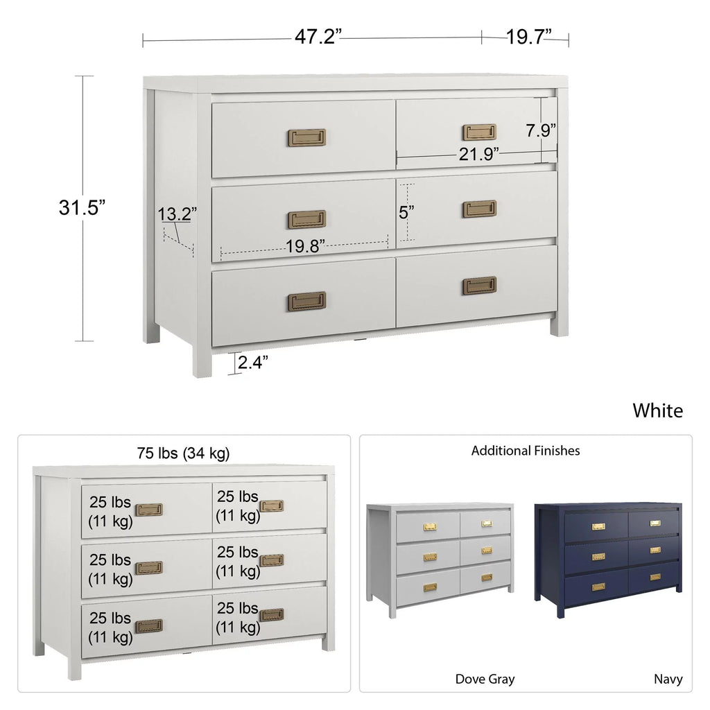 White 6 Drawer Kids' Dresser I698532