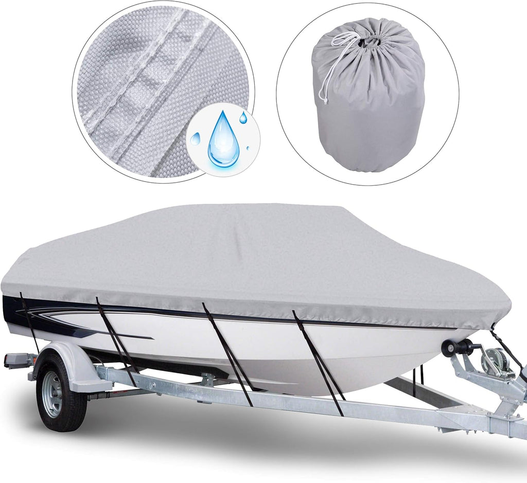 Waterproof Trailerable Boat Cover, Fits 17-19 ft V-Hull Tri-Hull Runabouts X89663