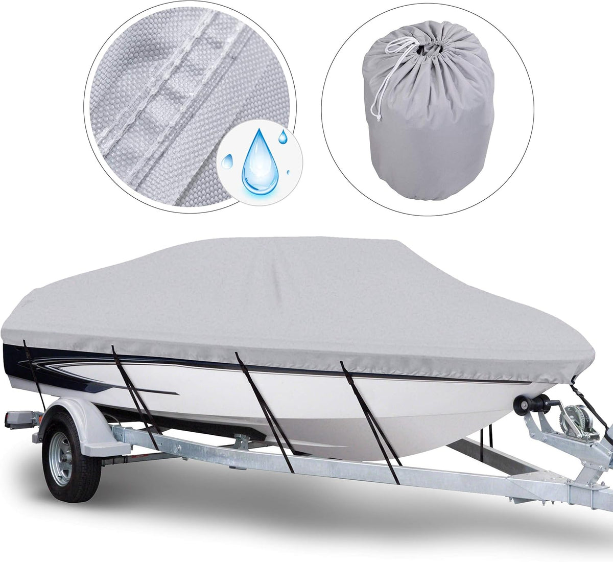 Waterproof Trailerable Boat Cover, Fits 17-19 ft V-Hull Tri-Hull Runabouts X89663