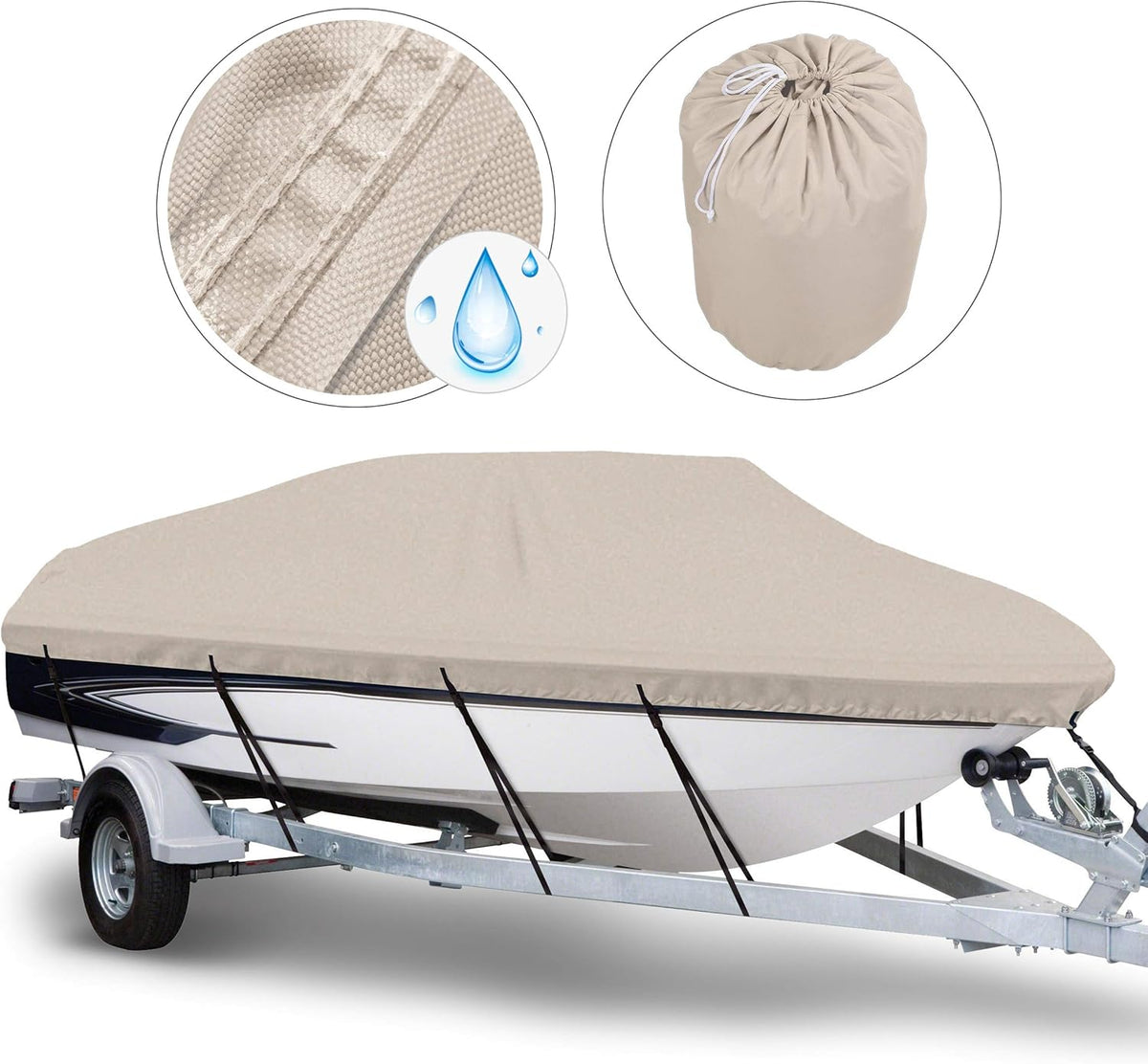 Waterproof Trailerable Boat Cover, Fits 17-19 ft V-Hull Tri-Hull Runabouts X89663