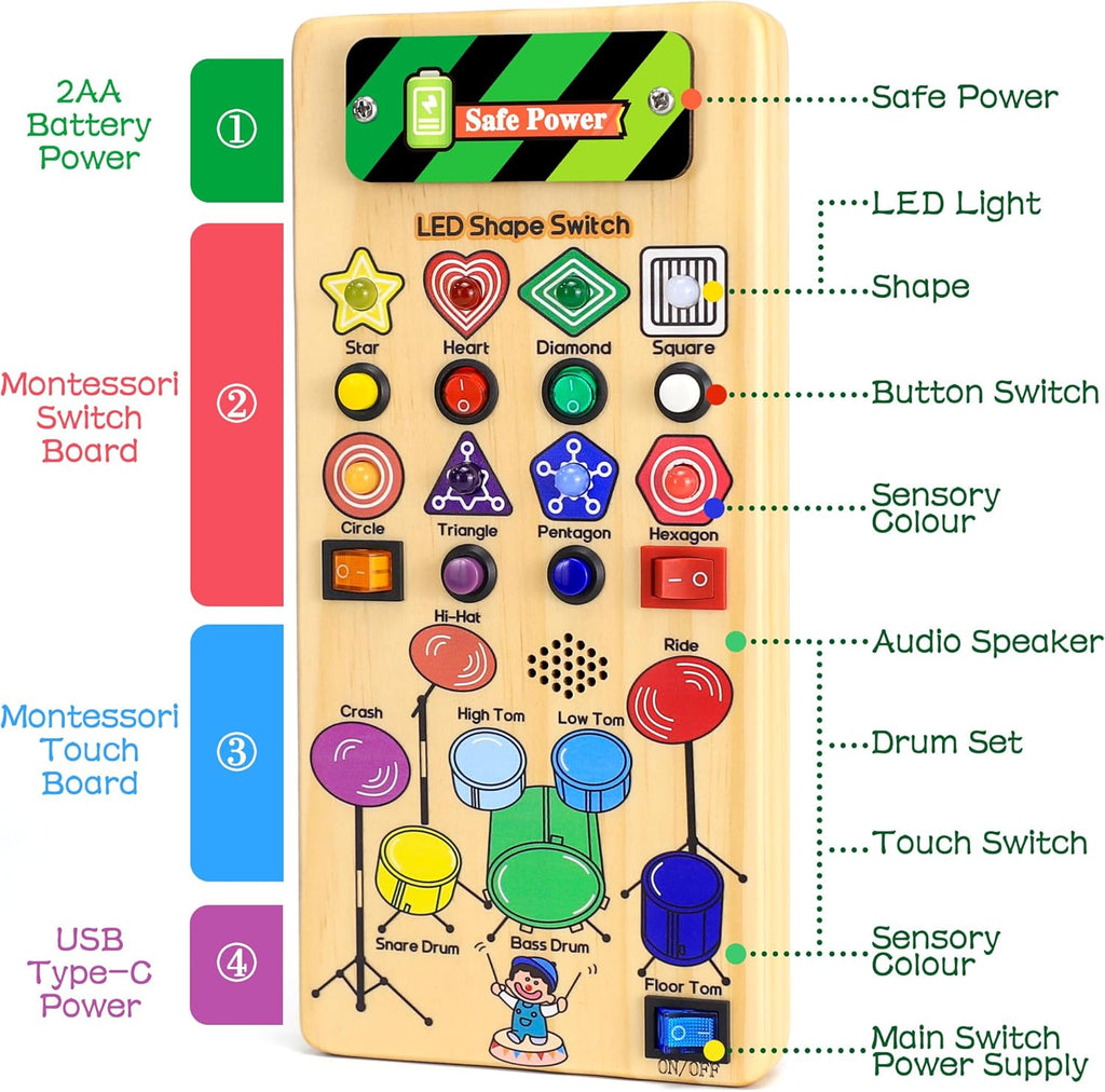 USB Busy Board with LED Shape Switch and Drum Set W169