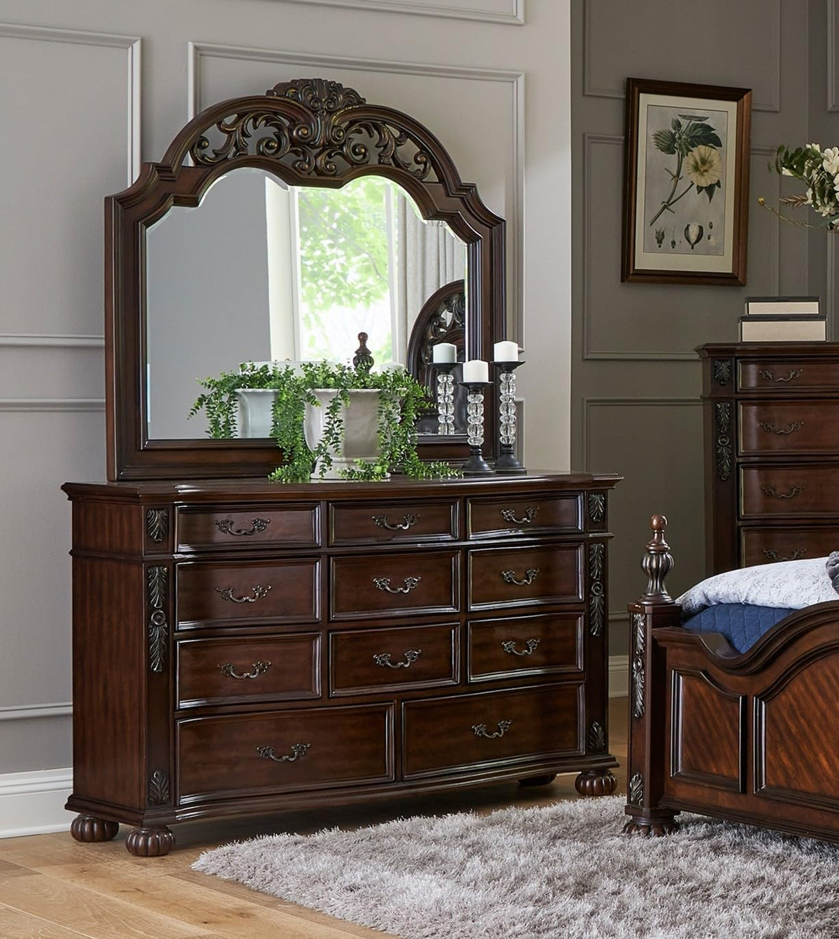 11 Drawers Cherry Finish Wood Dresser K7847