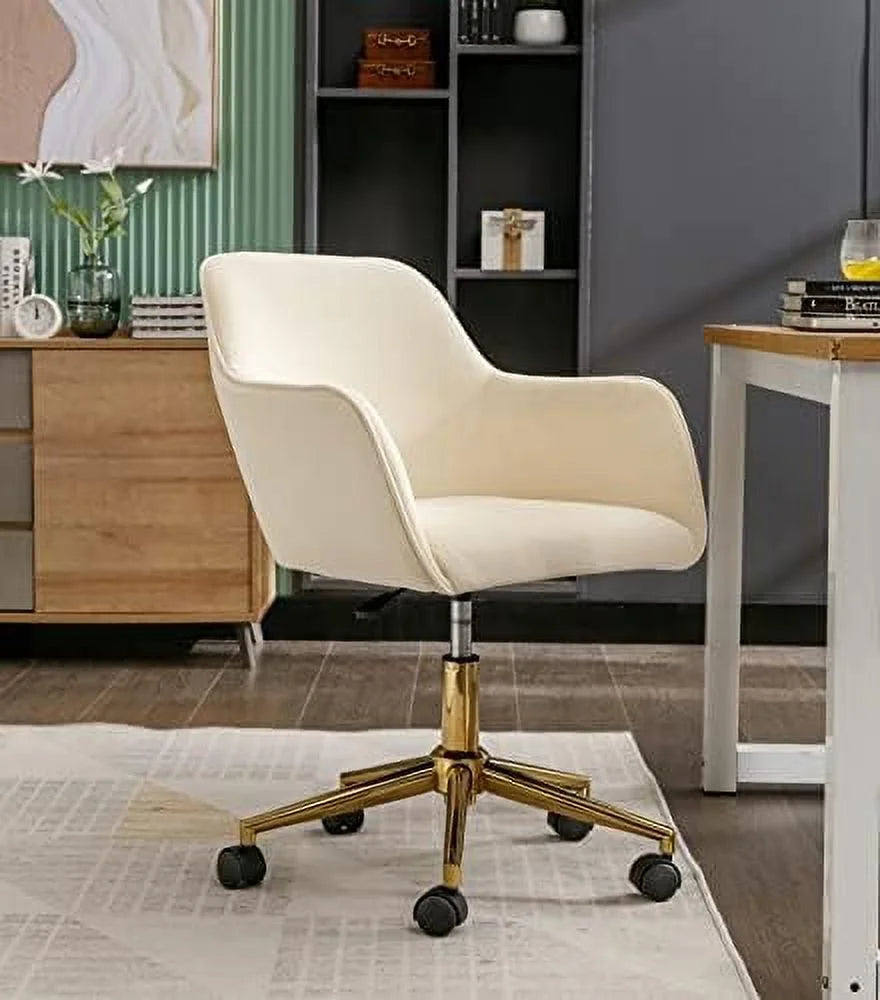 Velvet Desk Chair with Woven Backrest and Gold Base H6816