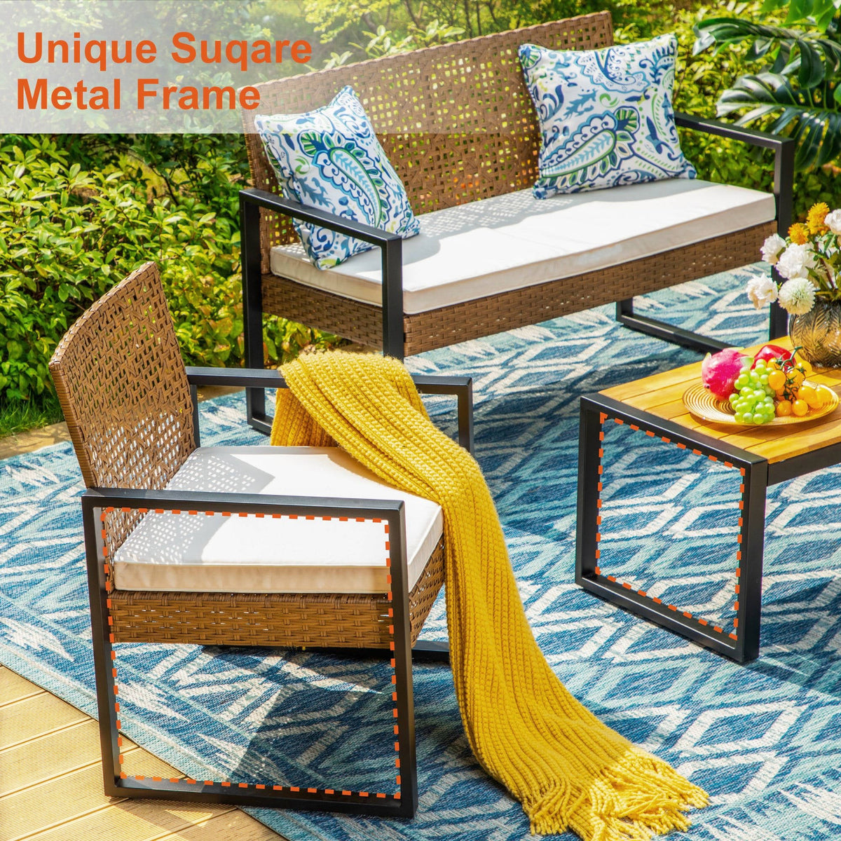 Beige 4 Piece Wicker Outdoor Conversation Set M794