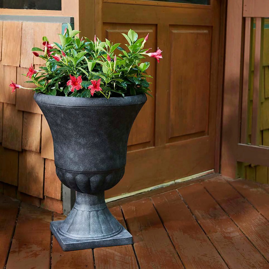 16 Inch Resin Outdoor Planter, Black (2 Pack) Z5951