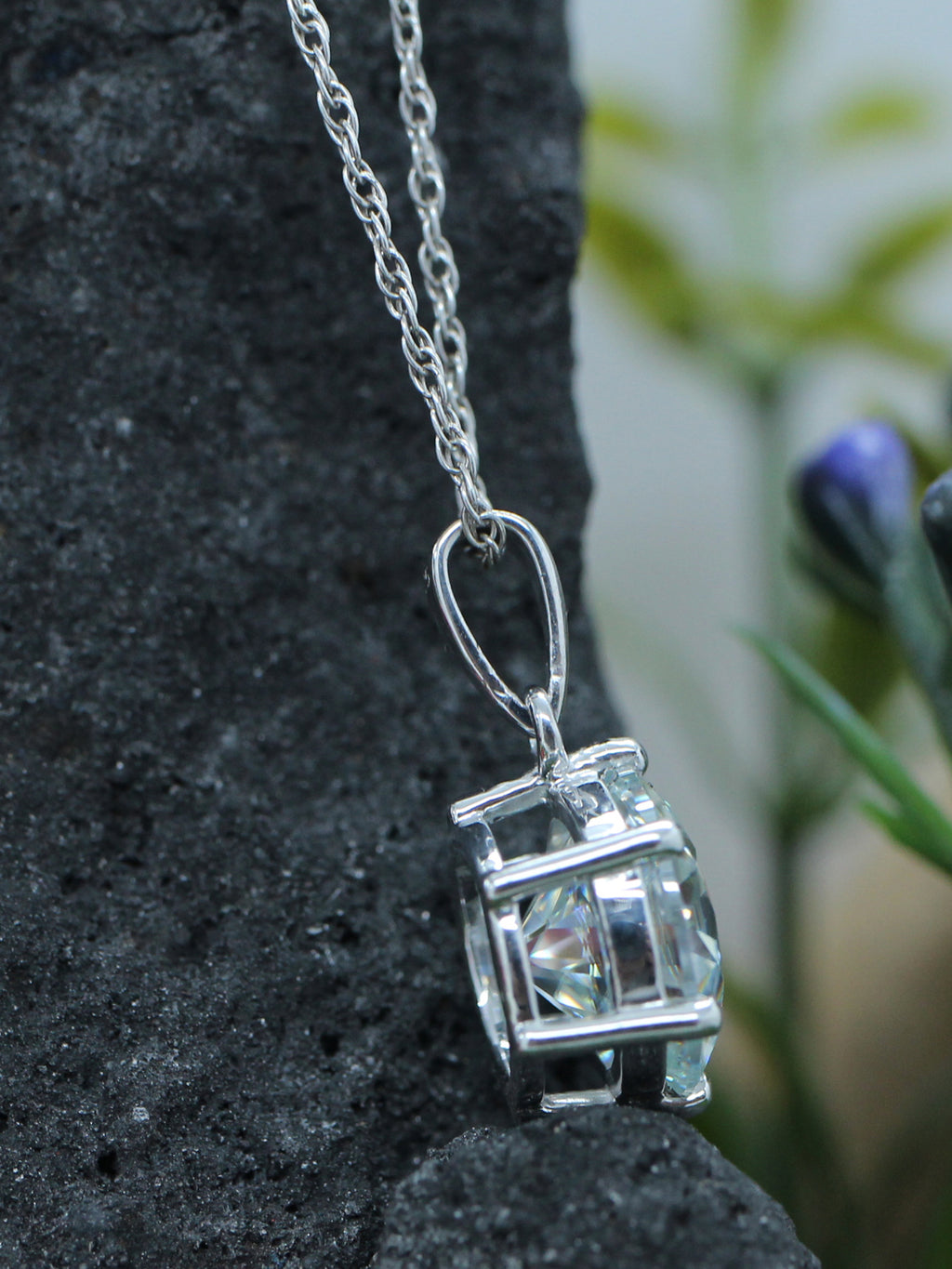 18K White Gold Over Sterling Silver Moissanite Pendant Necklace A32295