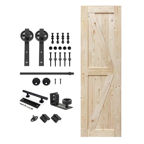 Unfinished Knotty Barn Door with Sliding Door Hardware Kit P706