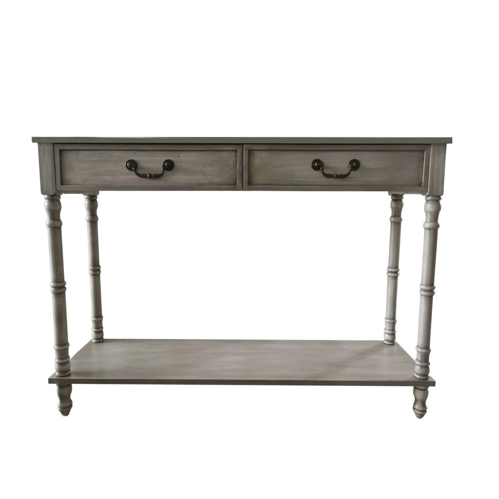 Washed Oak 2 Drawer Console Table with Shelf F460419