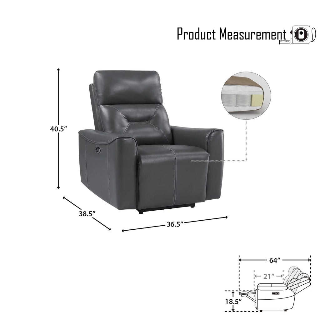 Dark Gray Faux Leather Power Reclining Chair V414