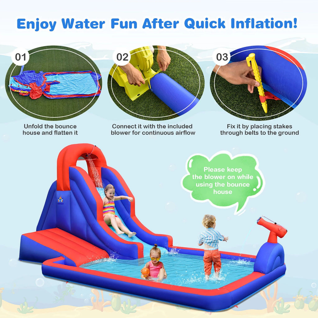 Inflatable Waterslide with Climbing Wall Slide Splash Pool Swim Rings U3582