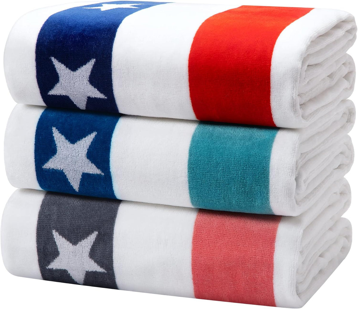 3 Pack 35 x 70 Inch Cotton Velour Beach Towel O7729