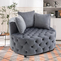 Gray Velvet Tufted Barrel Chair with Wooden Legs and 3 Pillows W99735
