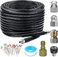 Sewer Jetter Kit for Pressure Washer 50FT, 5800PSI Drain Cleaner Hose 1/4 Inch NPT, Rotating Sewer Jetting Nozzle, Waterproof Tape Pack of 2 R172353