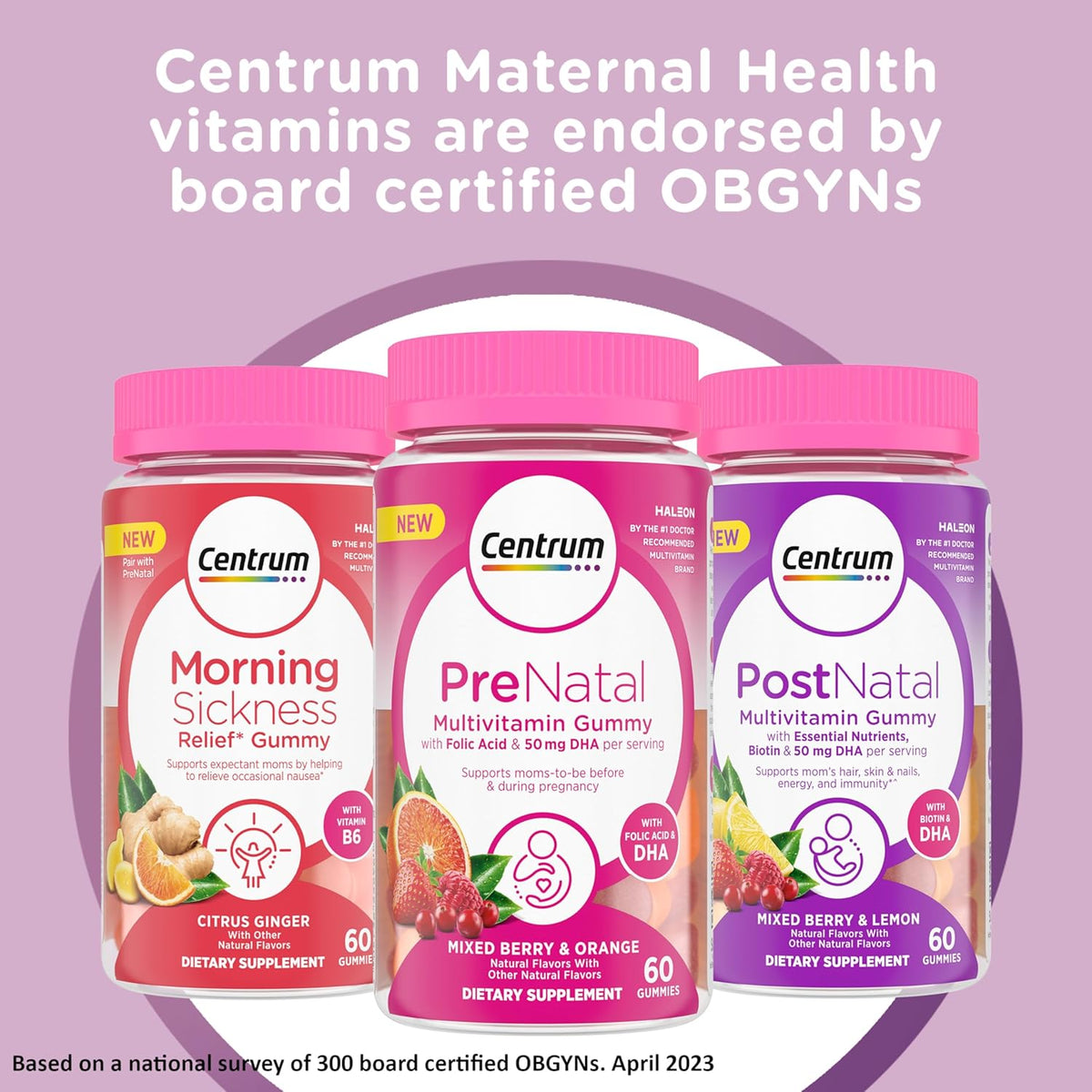 Prenatal Multivitamin Gummies with DHA and Folic Acid, Mixed Berry and Orange Flavors - 60 Count H208425