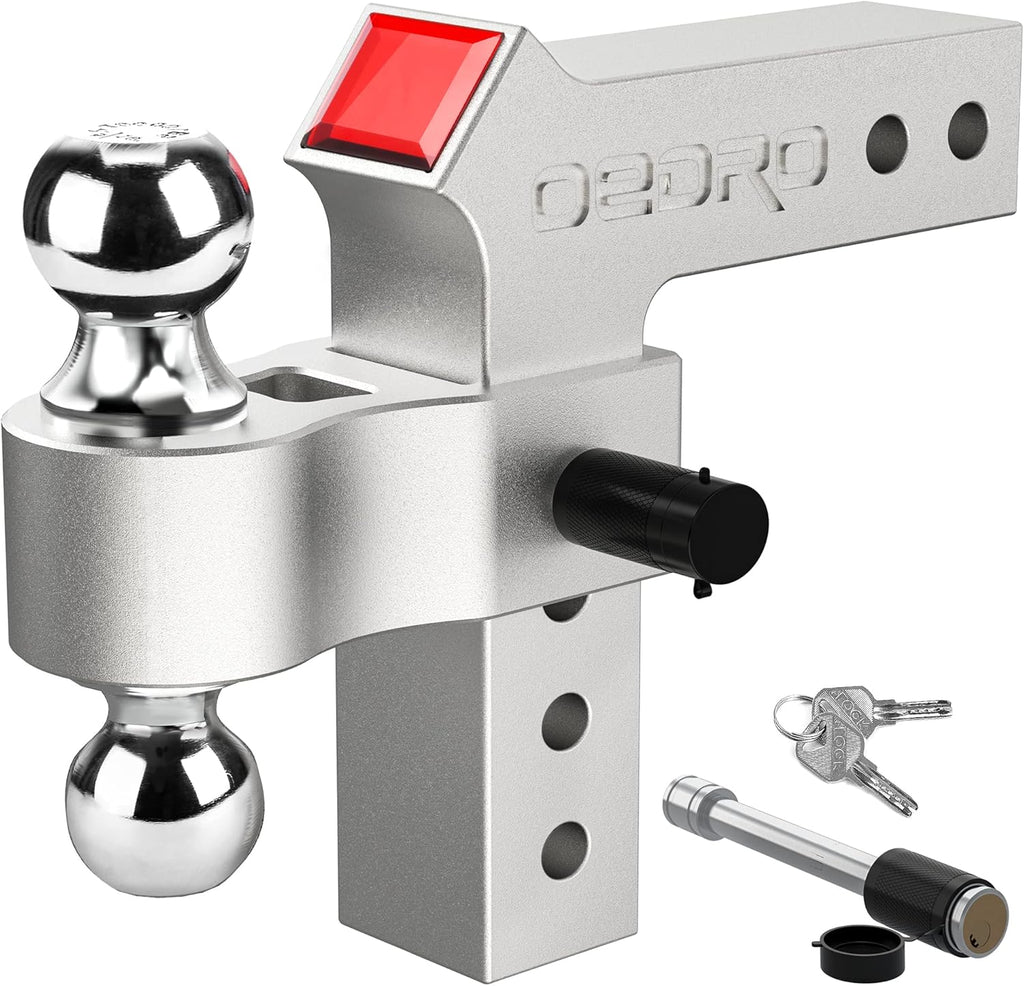 Adjustable Trailer Hitch Ball Mount with Forged Aluminum Shank, 8-Inch Drop, 2.5-Inch Receiver, 2" & 2-5/16" Tow Balls, 14500 lbs, Anodized Black N89331