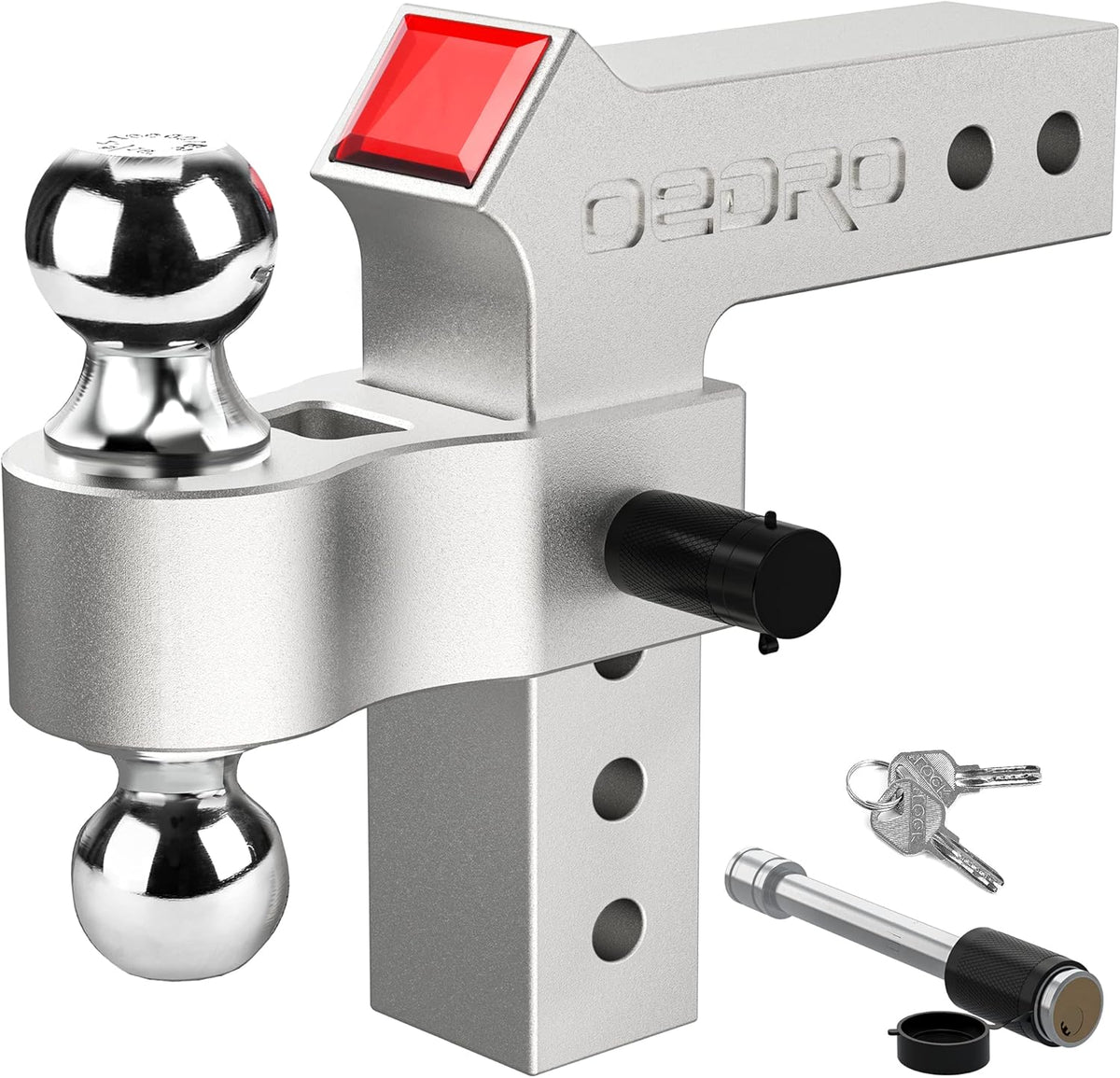 Adjustable Trailer Hitch Ball Mount with Forged Aluminum Shank, 8-Inch Drop, 2.5-Inch Receiver, 2" & 2-5/16" Tow Balls, 14500 lbs, Anodized Black N89331