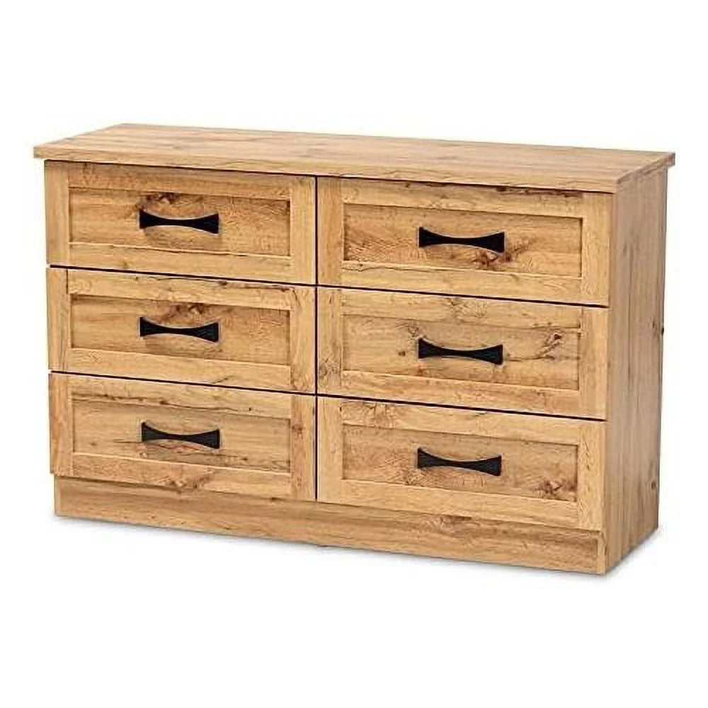Oak Brown 6-Drawer Wood Storage Dresser C4331