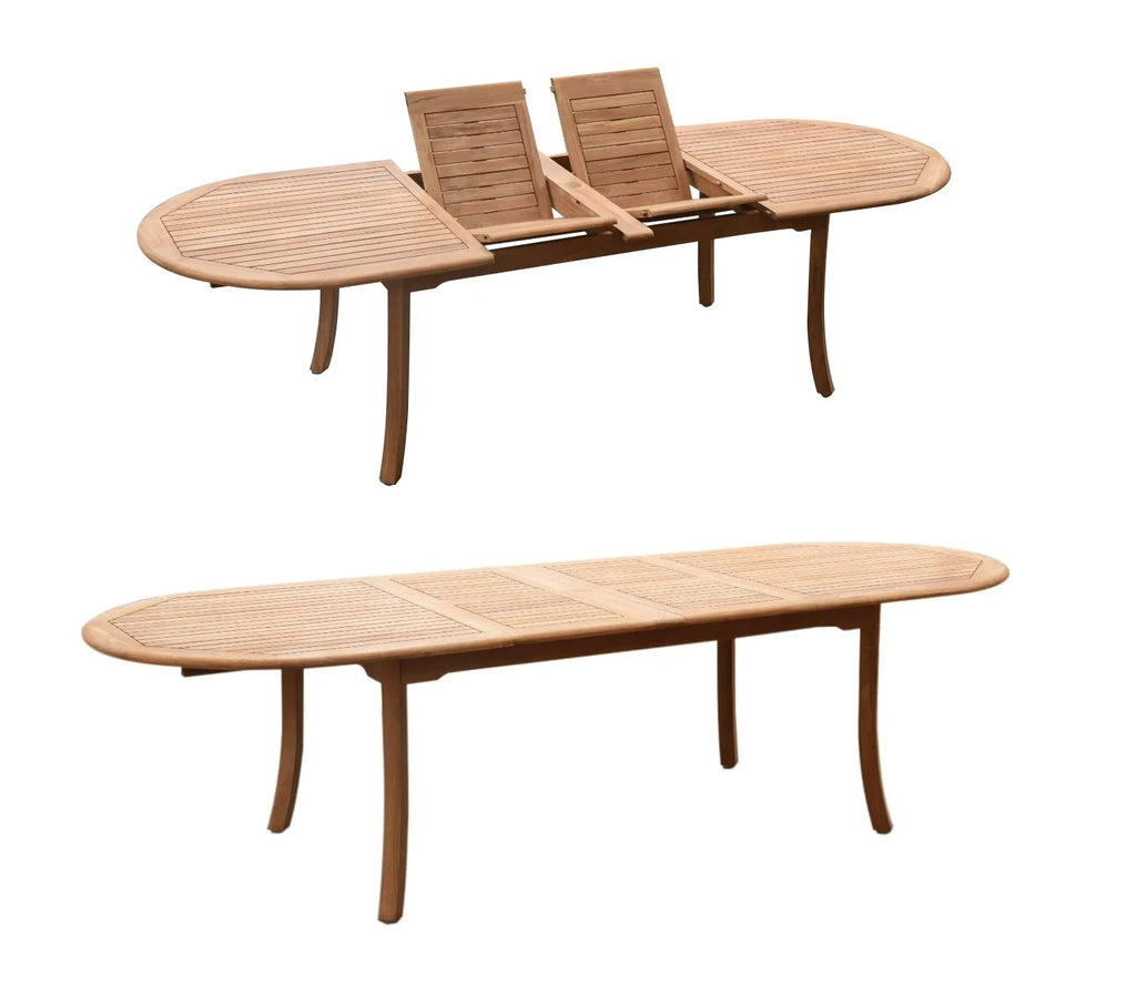 Grade-A Teak 7 Pc Dining Set with 118" Oval Table and 6 Stacking Arm Chairs M561425