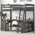 Full Size Solid Wood Loft Bed with Desk and Storage Drawers (White) X88122