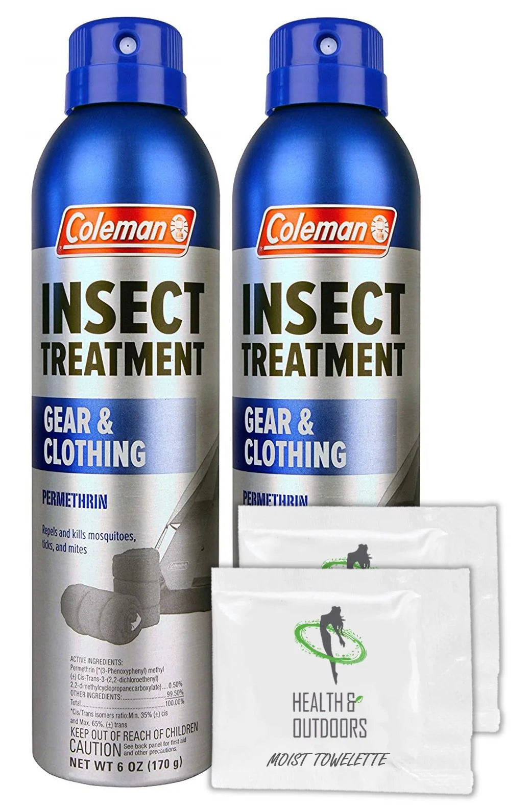6 oz Permethrin Insect Treatment and Repellent (2 Pack) with Moist Towelettes P41969