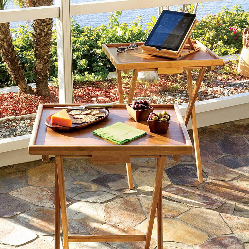Bamboo Snack Table Set of Two Z723