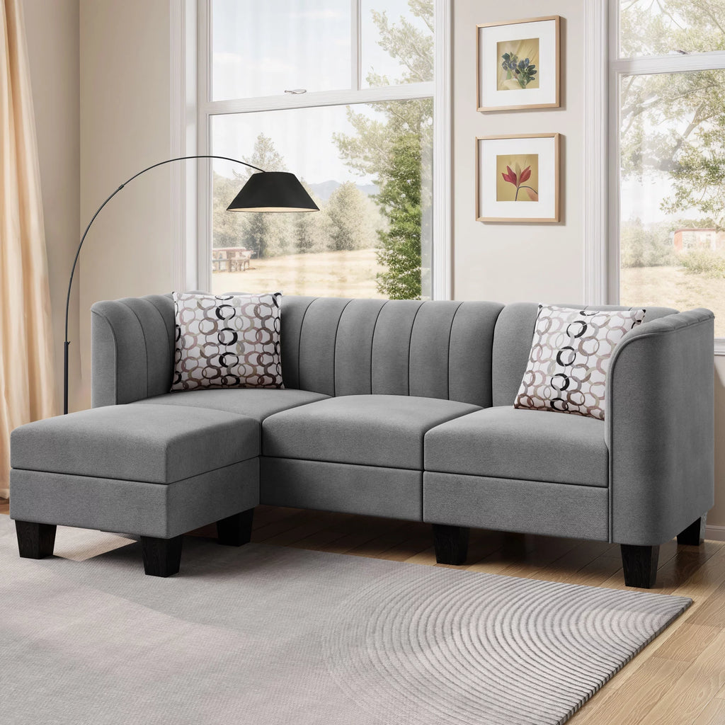 Black L Shaped Linen Fabric Sectional Sofa K34451