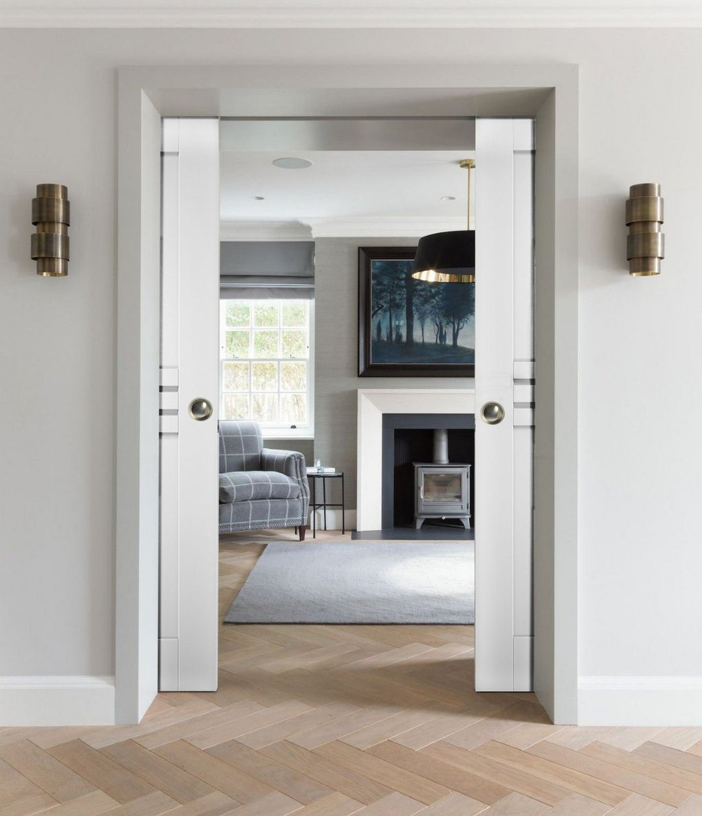 Sliding French Double Pocket Doors 36 x 84 inches White MDF O45699