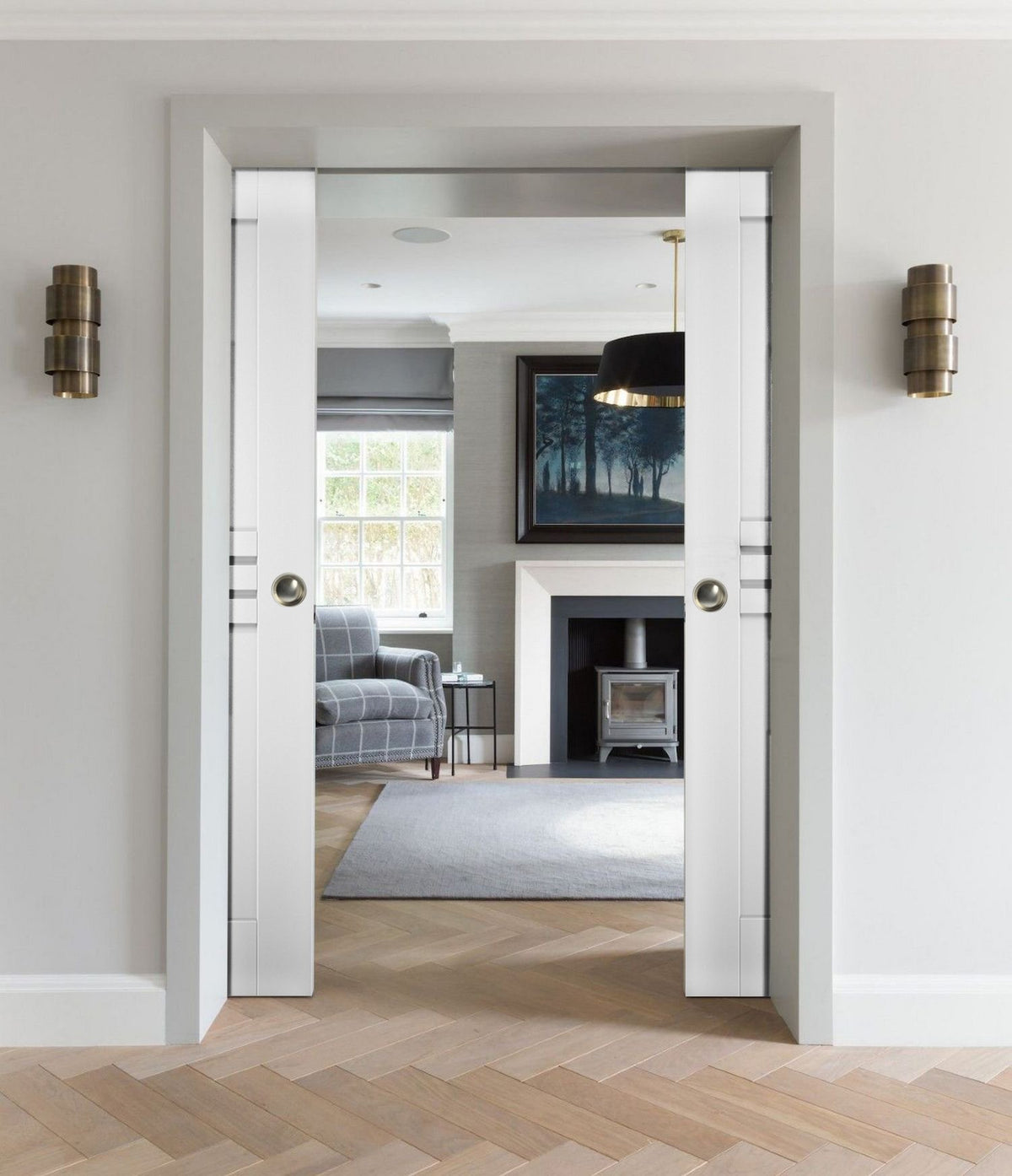 Sliding French Double Pocket Doors 36 x 84 inches White MDF O45699