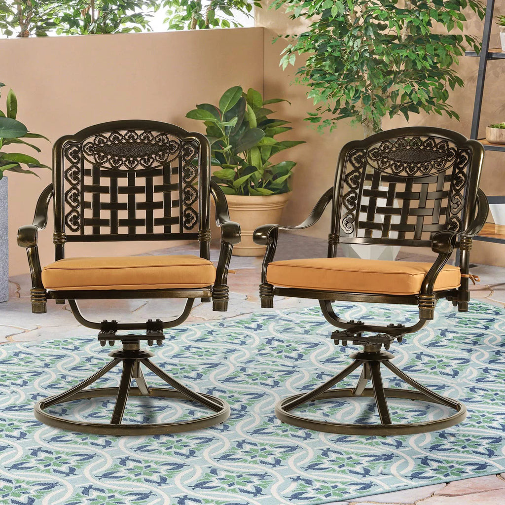 2-Piece Cast Aluminum Swivel Rocker Patio Dining Chairs with Cushion I302997