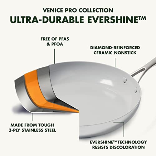 GreenPan Venice Pro Tri-Ply Stainless Steel Healthy Ceramic Nonstick 10" and 12" Frying Pan Skillet Set T78465