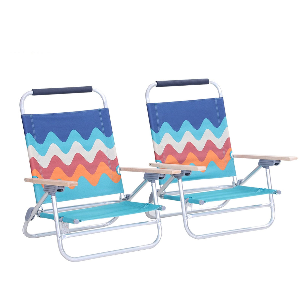 2-Piece Low Folding Adjustable Beach Chairs with Cooler Bag O349