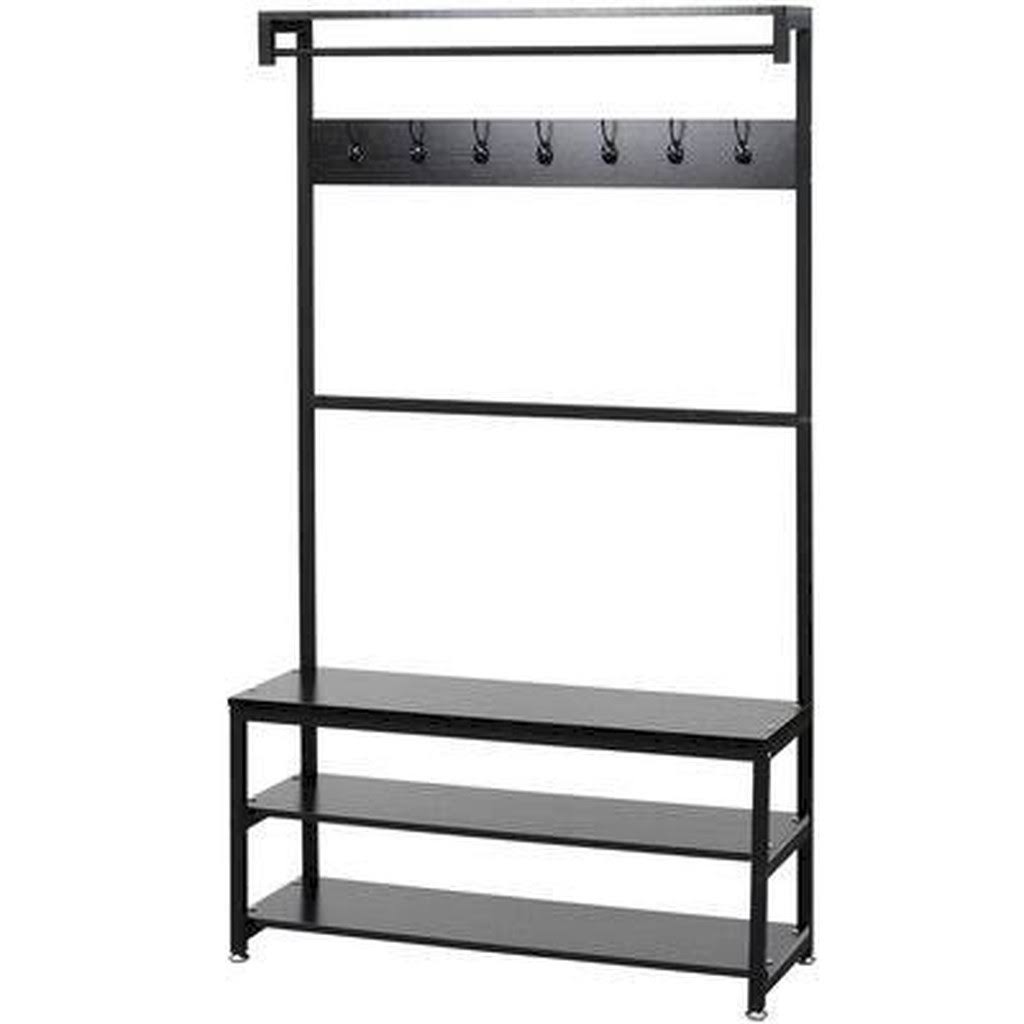 Black Freestanding Coat Rack with Storage G725