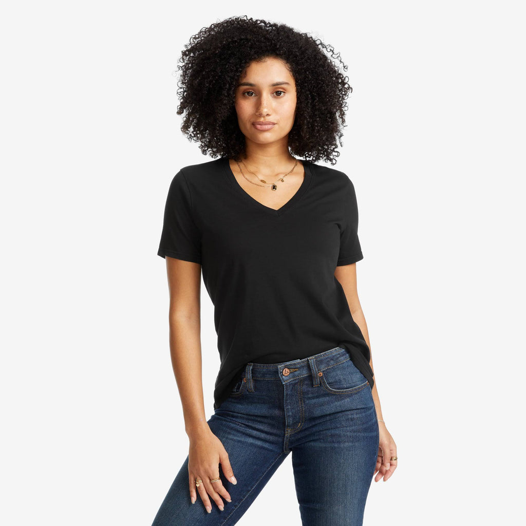 Black Cotton V-Neck T R698329