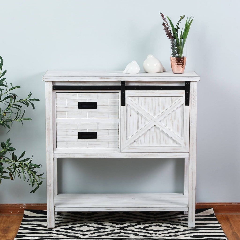 White Wood Sliding Door Console Table W4238