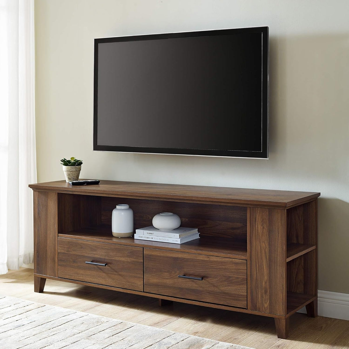 60 Inch Black TV Stand with Cabinet Doors and Side Storage F668890