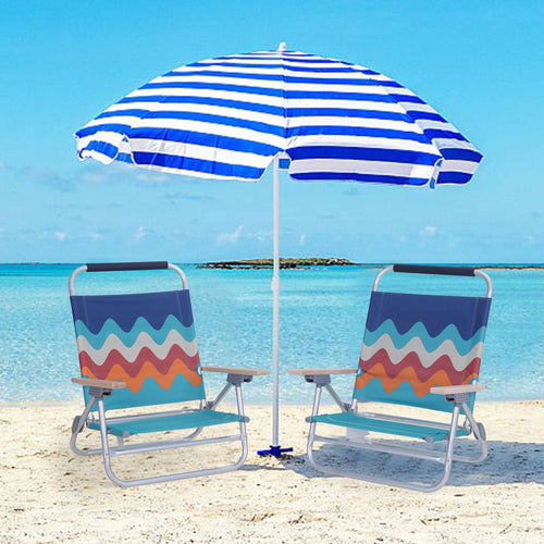 2-Piece Low Folding Adjustable Beach Chairs with Cooler Bag O349