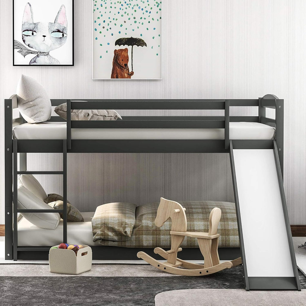 Twin House Shaped Bunk Beds with Slide and Ladder H1235