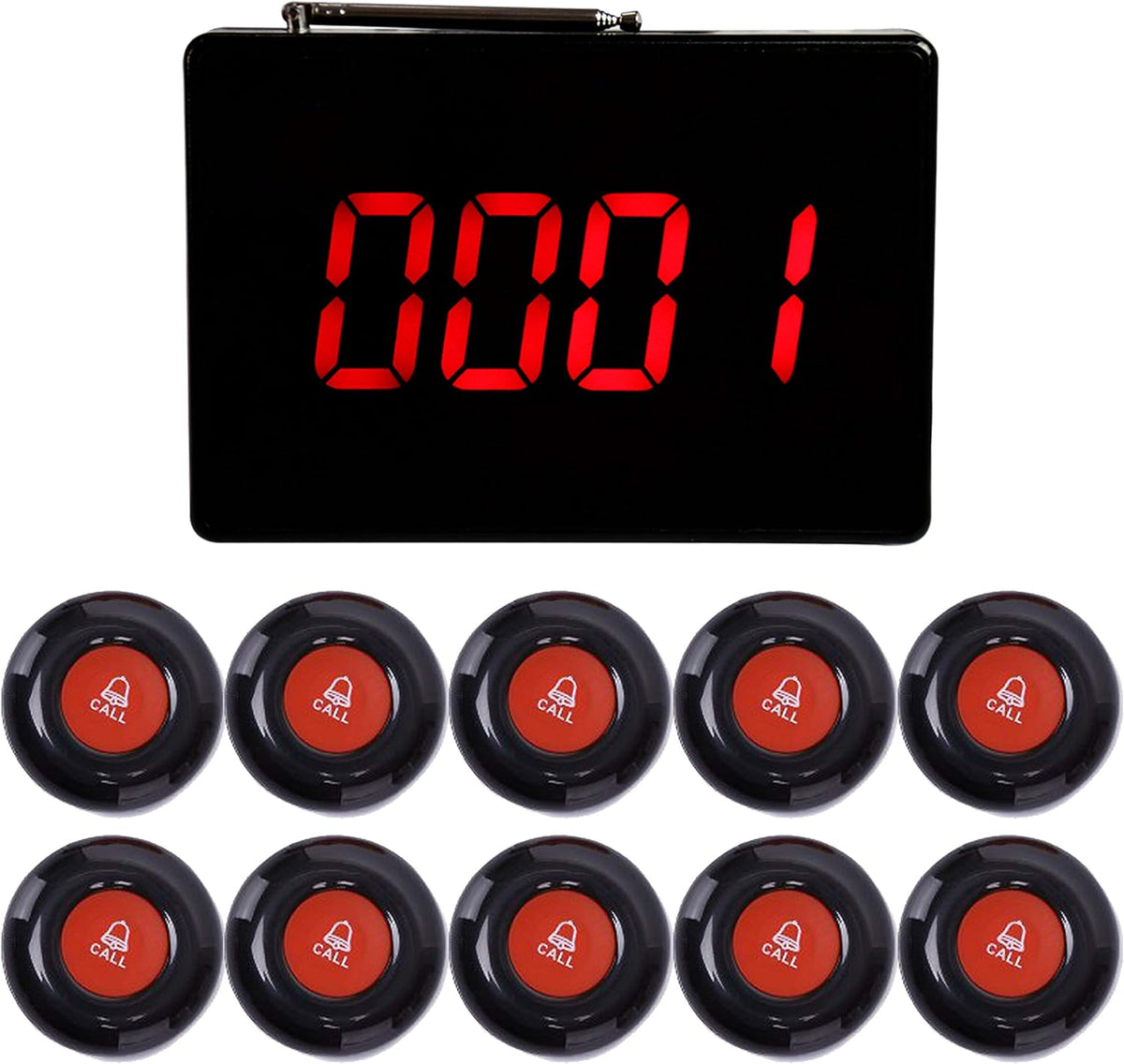 Wireless Calling System with 10 PCS Waterproof Call Buttons and 1 PC Display Receiver T782957