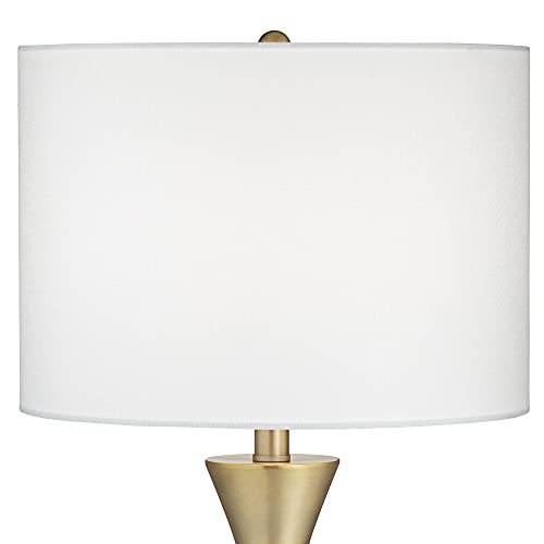 28" Tall Brass Metal Table Lamp with White Drum Shade J64471
