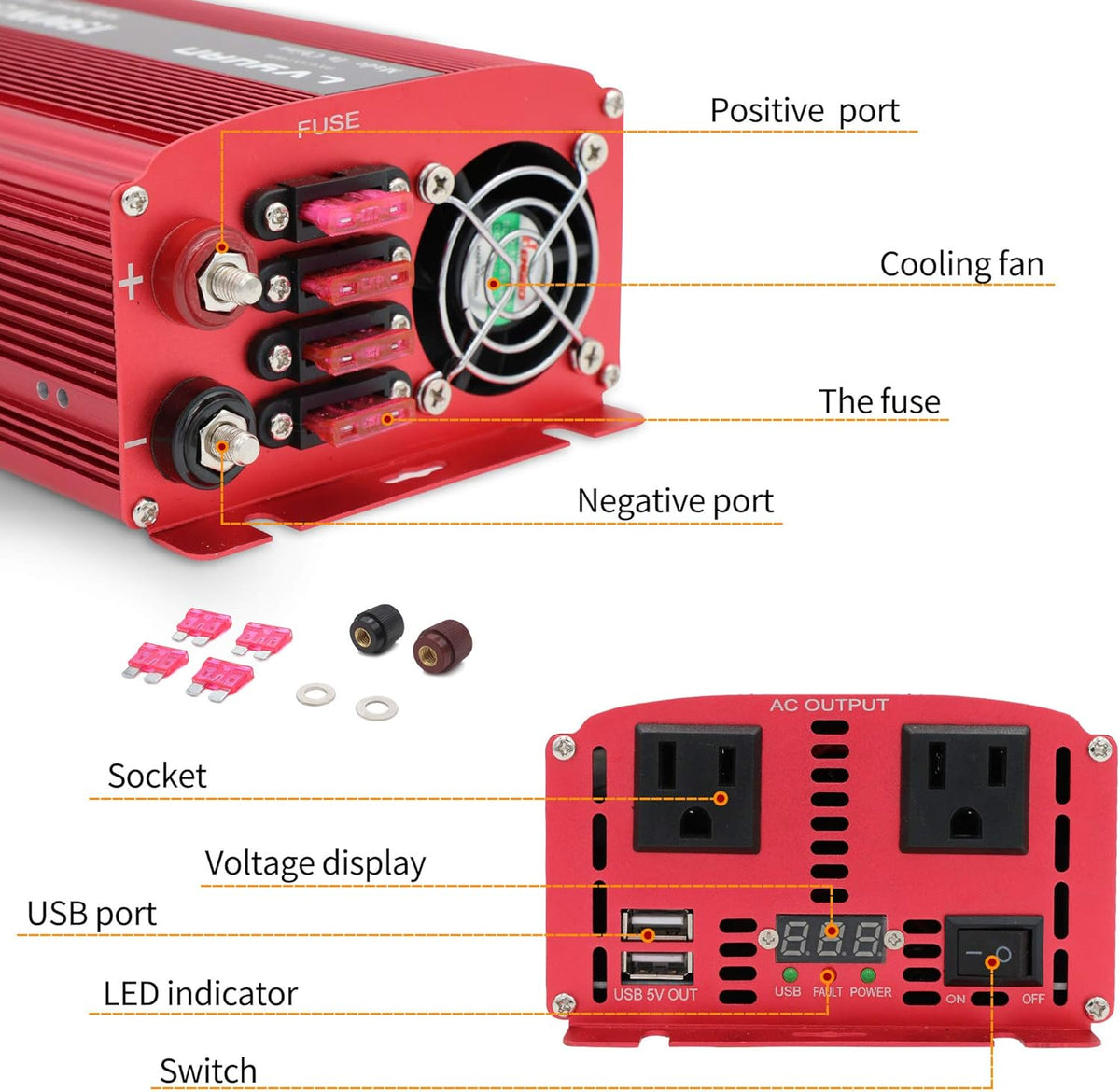 1500W Power Inverter with Dual AC Outlets and Dual USB Pack of 2 H172052