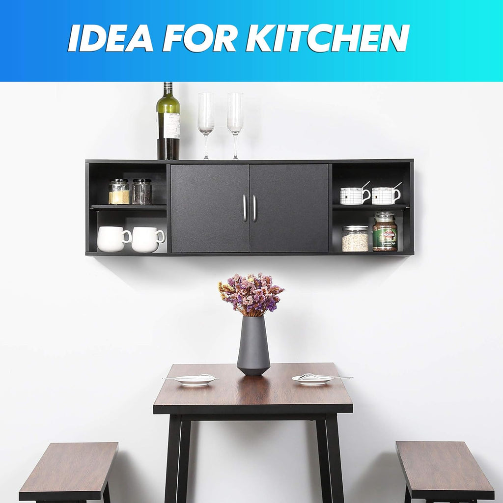 Black Floating TV Stand Wall Mounted Media Console W394842